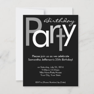 Invitation à la fête d'anniversaire Noir et blanc
