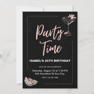 Invitation à la fête d'anniversaire noire et rose