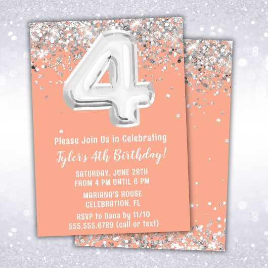 Invitation à la fête d'anniversaire Peach Silver 4