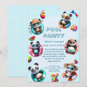 Invitation à la fête d'anniversaire Piscine Panda (Devant / Derrière)