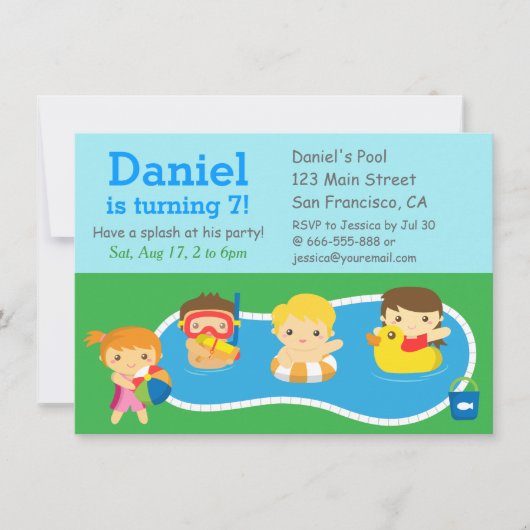 Invitation à la fête d'anniversaire Piscine Splash (Devant)