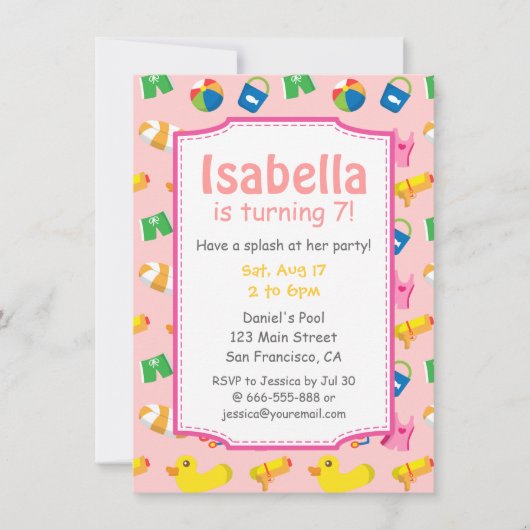Invitation à la fête d'anniversaire Piscine Splash (Devant)