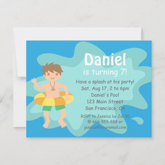 Invitation à la fête d'anniversaire Piscine Splash (Devant)