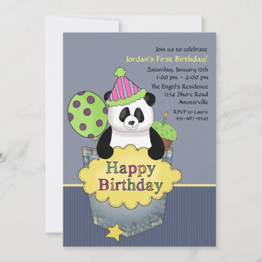 Invitation à la fête d'anniversaire Pocket Panda (Devant)