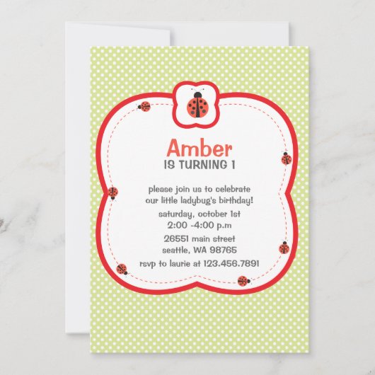 Invitation à la fête d'anniversaire pois verte et  (Devant)