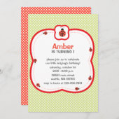 Invitation à la fête d'anniversaire pois verte et  (Devant / Derrière)