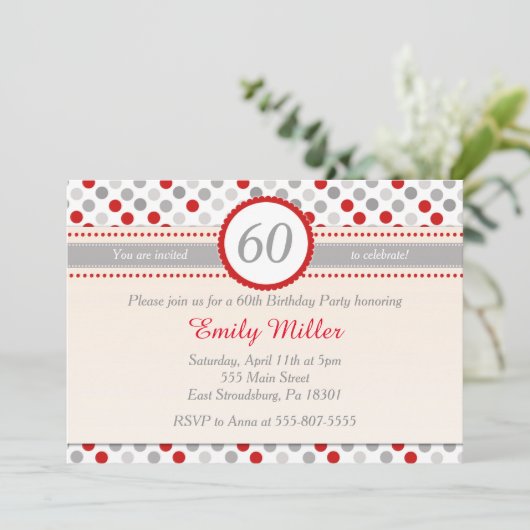 Invitation à la fête d'anniversaire Polka Dot Red  (Debout devant)
