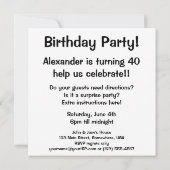 Invitation à la fête d'anniversaire pour adulte vi (Dos)
