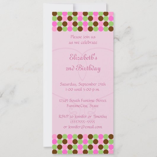 Invitation à la fête d'anniversaire pour les fille (Devant)