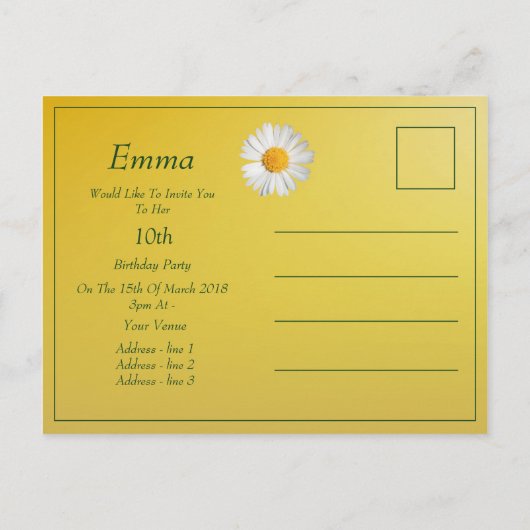 Invitation à la fête d'anniversaire Pretty Bright (Dos)