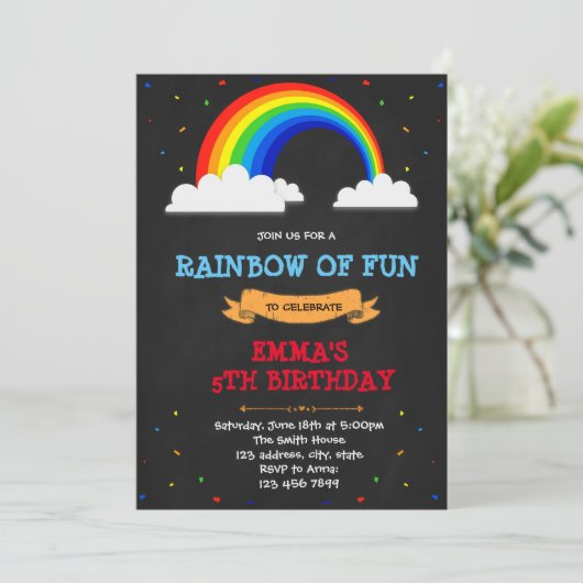 Invitation à la fête d'anniversaire Rainbow (Debout devant)