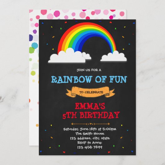 Invitation à la fête d'anniversaire Rainbow (Devant / Derrière)
