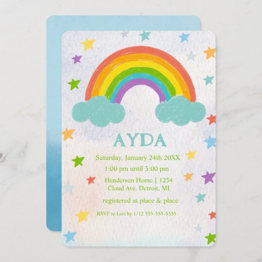 Invitation à la fête d'anniversaire Rainbow (Devant / Derrière)
