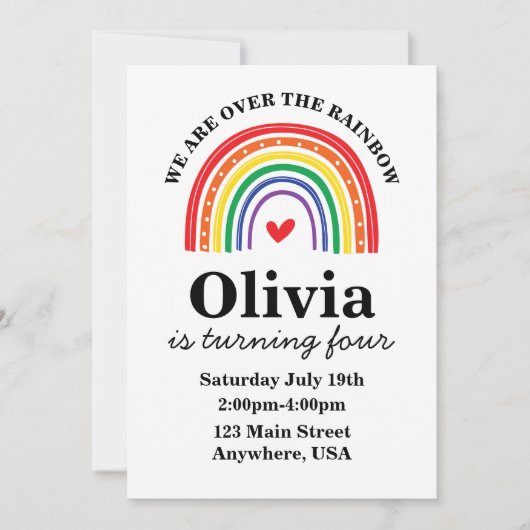 Invitation à la fête d'anniversaire Rainbow (Devant)