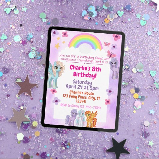 Invitation à la fête d'anniversaire Rainbow Pony