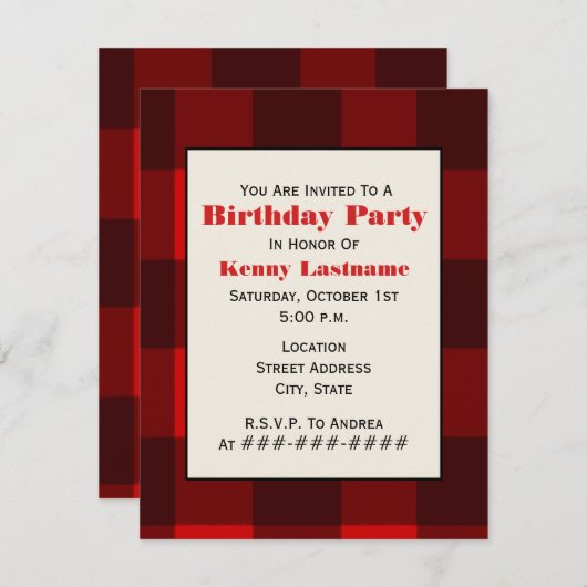 Invitation à la fête d'anniversaire Red & Black Pl (Devant / Derrière)