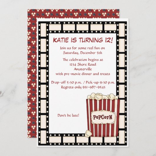 Invitation à la fête d'anniversaire Reel Time (Devant / Derrière)