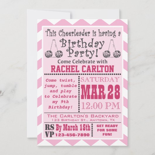 Invitation à la fête d'anniversaire rose (Devant)