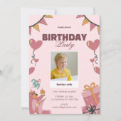 Invitation à la fête d'anniversaire rose (Devant)