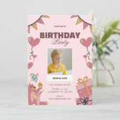 Invitation à la fête d'anniversaire rose (Debout devant)