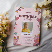 Invitation à la fête d'anniversaire rose