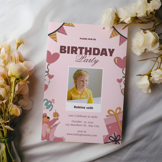 Invitation à la fête d'anniversaire rose