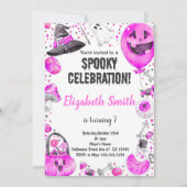 Invitation à la fête d'anniversaire rose d'Hallowe (Devant)