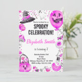 Invitation à la fête d'anniversaire rose d'Hallowe (Debout devant)