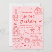 Invitation à la fête d'anniversaire rose et rouge (Devant)