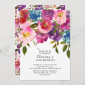 Invitation à la fête d'anniversaire rose et violet (Devant / Derrière)