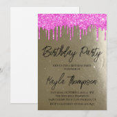 Invitation à la fête d'anniversaire rose or (Devant / Derrière)