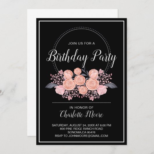 Invitation à la fête d'anniversaire rose vif (Devant / Derrière)