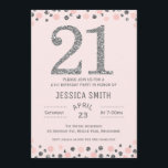 Invitation à la fête d'anniversaire Silver faux Ar<br><div class="desc">Cette fausse invitation 21st Birthday argent est simple mais élégant. Il dispose d'une bordure de pois rose et faux argent en haut et en bas du design. L'arrière - plan est rose poussiéreux. J'ai inclus un grand faux numéro d'argent en haut et quelques simples séparateurs. L'invitation du 21ème anniversaire rose...</div>