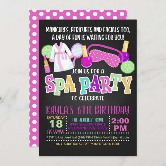 Invitation à la fête d'anniversaire Spa (Devant / Derrière)