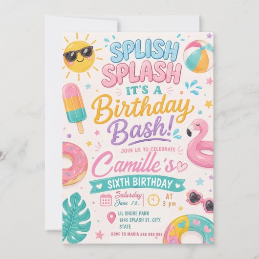 Invitation à la fête d'anniversaire Splish Splash (Devant)