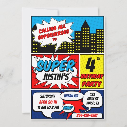 Invitation à la fête d'anniversaire Superhero (Devant)