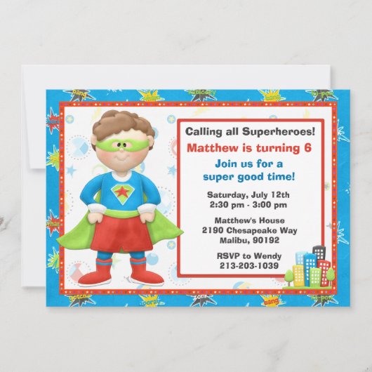 Invitation à la fête d'anniversaire Superhero (Devant)