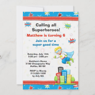 Invitation à la fête d'anniversaire Superhero