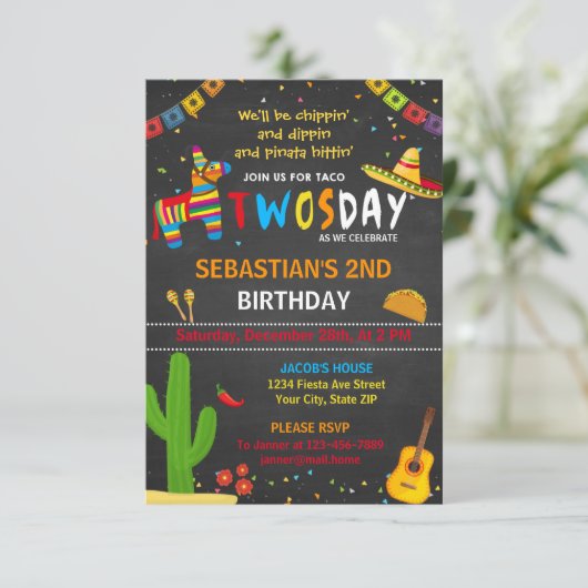 Invitation à la fête d'anniversaire Taco twosday (Debout devant)