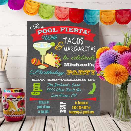 Invitation à la fête d'anniversaire Tacos et Tequi
