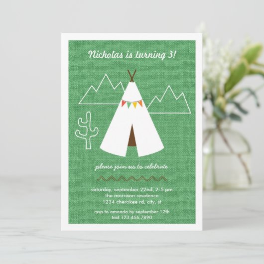 Invitation à la fête d'anniversaire Tipi (Debout devant)