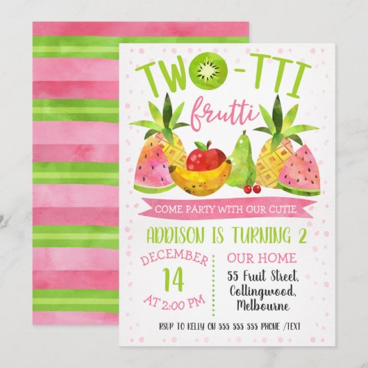 Invitation à la fête d'anniversaire Twotti frutti (Devant / Derrière)