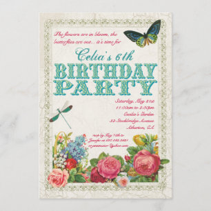 Invitation à la fête d'anniversaire Vintage Garden
