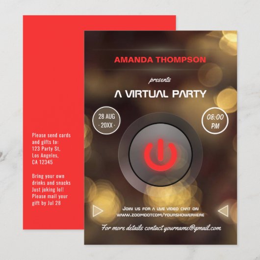 Invitation à la fête d'anniversaire virtuelle de B (Devant / Derrière)