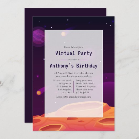 Invitation à la fête d'anniversaire virtuelle de l (Devant / Derrière)