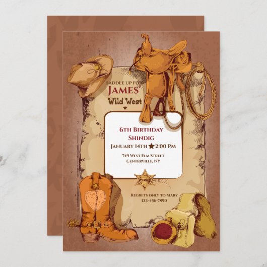 Invitation à la fête d'anniversaire Wild West Fram (Devant / Derrière)