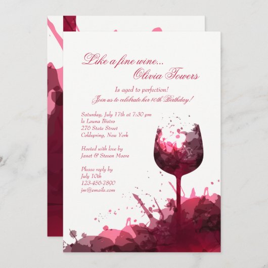 Invitation à la fête d'anniversaire Wine Splash 2 (Devant / Derrière)