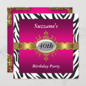 Invitation à la fête d'anniversaire Zebra Pink (Devant / Derrière)