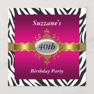 Invitation à la fête d'anniversaire Zebra Pink