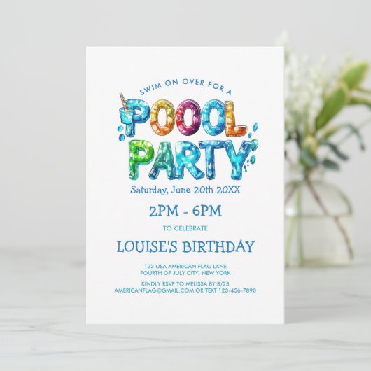 Invitation à la fête dans la piscine aux lettres v (Debout devant)